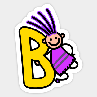 Letter B for girls alphabet Kids Colorful Cartoon Character Sticker